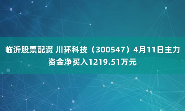临沂股票配资 川环科技（300547）4月11日主力资金净买入1219.51万元
