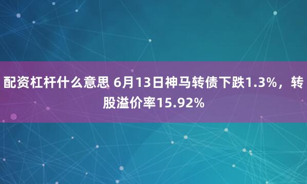 配资杠杆什么意思 6月13日神马转债下跌1.3%，转股溢价率15.92%