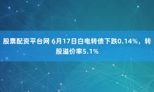 股票配资平台网 6月17日白电转债下跌0.14%，转股溢价率5.1%