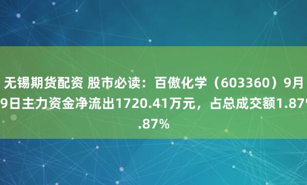 无锡期货配资 股市必读：百傲化学（603360）9月19日主力资金净流出1720.41万元，占总成交额1.87%